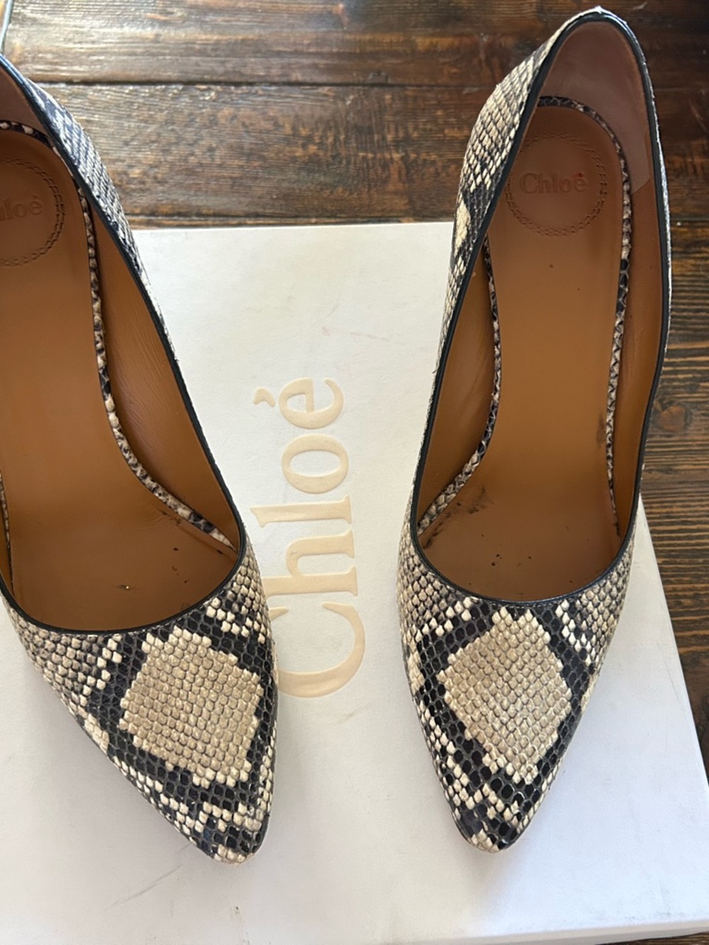 Chloe Oli Snake-Print Pointed Toe Pumps size 39.5